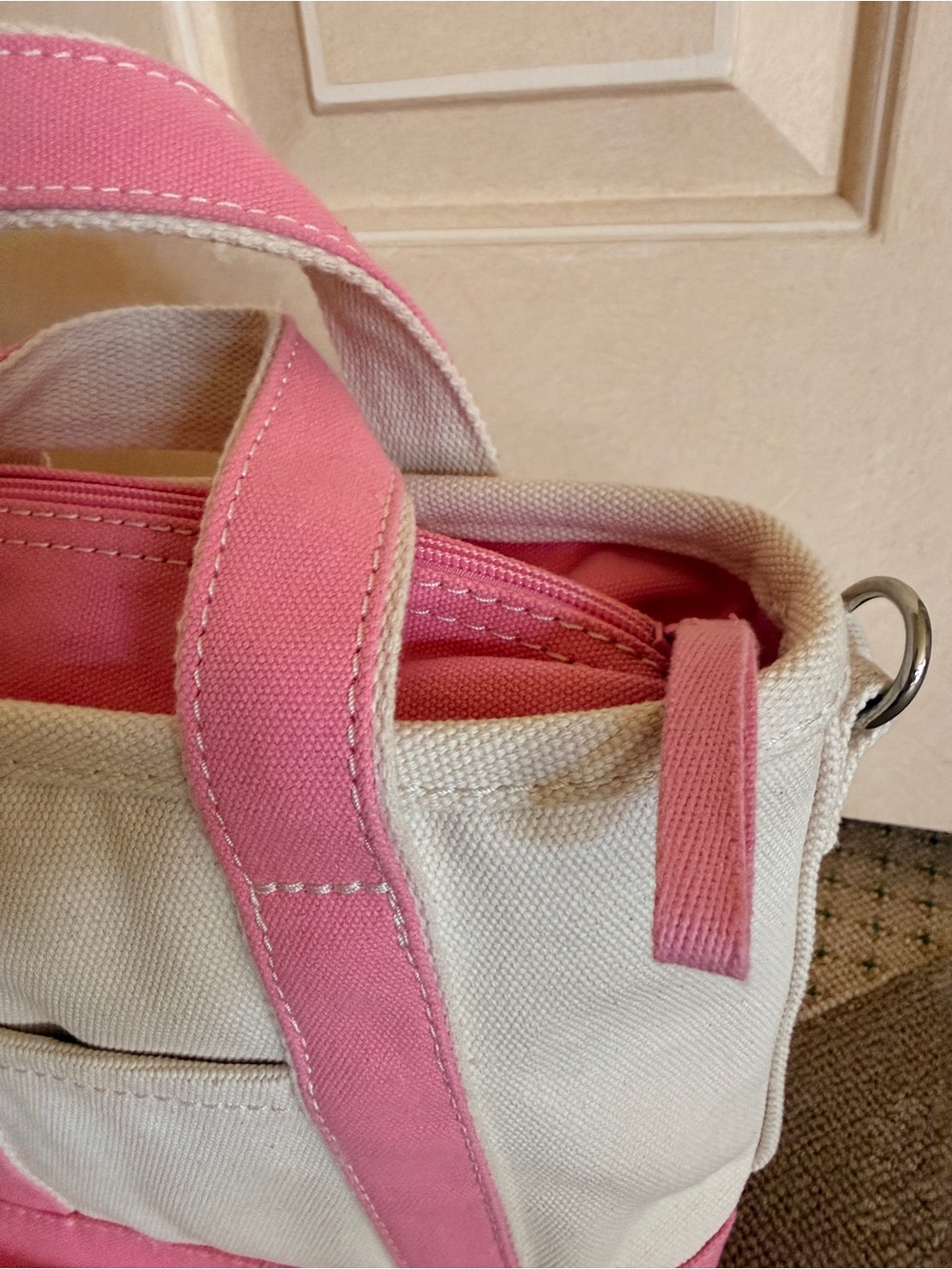 Lands' End Fresh Pink & Natural Small Canvas Tote Bag - Picture 3 of 11